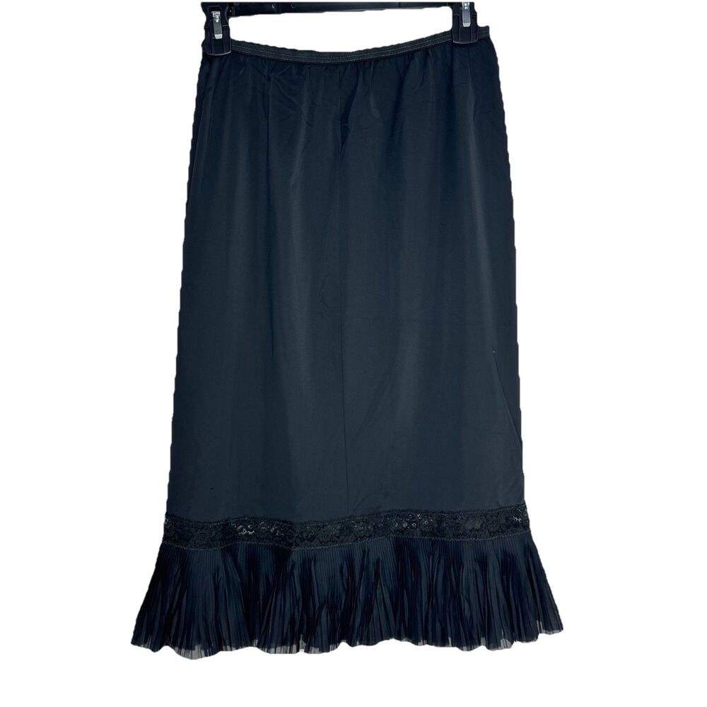 Vtg 50’s Sans Souci Women’s Black Lace  Ruffle Fairy Nylon Slip Satin Sz M